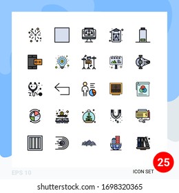 Group of 25 Filled line Flat Colors Signs and Symbols for chalk; mobile; creative; warning; battery Editable Vector Design Elements
