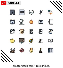 Grupo de 25 Señales y Símbolos de colores planos de línea rellena para la noche; sombreros; escuela; Pascua; Elementos de diseño de vectores editables de vacaciones