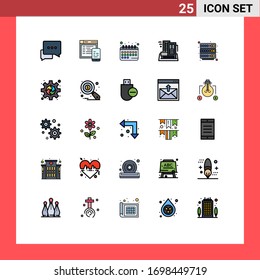 Group of 25 Filled line Flat Colors Signs and Symbols for hosting; home; appointment; city; hotel Editable Vector Design Elements