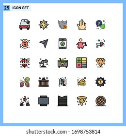 Group of 25 Filled line Flat Colors Signs and Symbols for number; three; guard; hand; dollar Editable Vector Design Elements