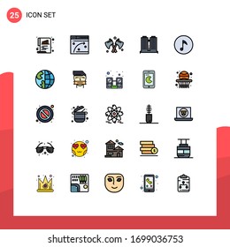 Grupo de 25 signos y símbolos de color plano de línea rellena para la nota; clave; hacha; trabajo; elementos de diseño de vectores editables de oficina