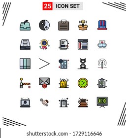 Group of 25 Filled line Flat Colors Signs and Symbols for archive; american; suitcase; cap; light Editable Vector Design Elements