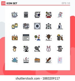 Grupo de 25 carteles y símbolos de color plano de línea rellena para el matrimonio; gerente; documento; consultor; elementos de diseño de vectores editables por persona