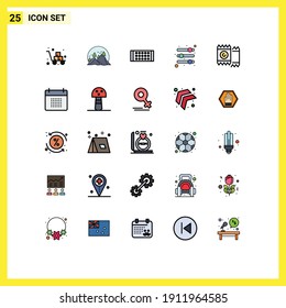 Group of 25 Filled line Flat Colors Signs and Symbols for condom; parameters; mountain; volume; strip Editable Vector Design Elements