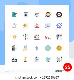 Group of 25 Flat Colors Signs and Symbols for gift; printer; seo; heart; btc Editable Vector Design Elements