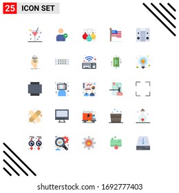 Grupo de 25 signos y símbolos de colores planos para la música; caja de la pluma; bola; usa; marca Elementos de diseño de vectores editables