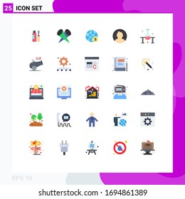 Grupo de 25 signos y símbolos de color plano para laboratorio; redondo; mundo; hombre; elementos de diseño de vectores editables para empresas