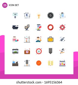 Group of 25 Flat Colors Signs and Symbols for back to school; tire; clipboard; car; win Editable Vector Design Elements
