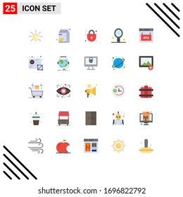 Group of 25 Flat Colors Signs and Symbols for page; error; pak; browser; interior Editable Vector Design Elements
