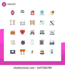 Group of 25 Flat Colors Signs and Symbols for network; worldwide; technology; globe; green Editable Vector Design Elements