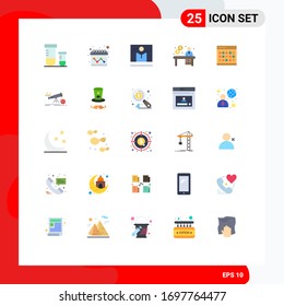 Gruppe von 25 Flachfarben Zeichen und Symbole für das Datum; Aufnahme; Anzeige; Büro; Design-Elemente für geschäftlich bearbeitbare Vektorillustrationen