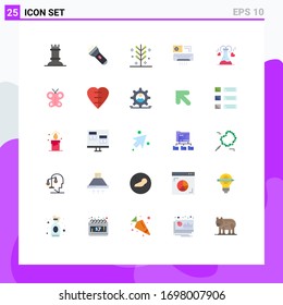 Grupo de 25 signos y símbolos de color plano para el matraz; habitación; cráter; ac; elementos de diseño de vectores editables por aire