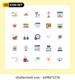 Group of 25 Flat Colors Signs and Symbols for design; lighthouse; delete; building; trash Editable Vector Design Elements