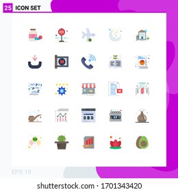 Group of 25 Flat Colors Signs and Symbols for home; sleep; flight; night; transportation Editable Vector Design Elements