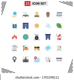 Group of 25 Flat Colors Signs and Symbols for greece; emoji; mirror; ancient jar; hotel Editable Vector Design Elements