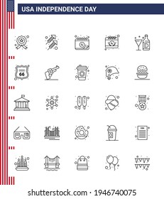 Group of 25 Lines Set for Independence day of United States of America such as security; bottle; american; american; drink Editable USA Day Vector Design Elements