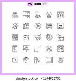 Group of 25 Lines Signs and Symbols for coding; easter; server; food; cake Editable Vector Design Elements