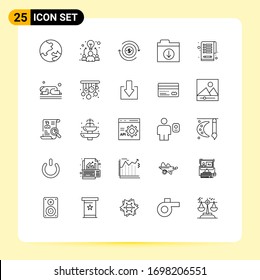 Group of 25 Lines Signs and Symbols for islam; clipboard; flow; checklist; files Editable Vector Design Elements