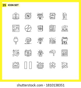 Group of 25 Lines Signs and Symbols for american; night; business; box; pastel Editable Vector Design Elements
