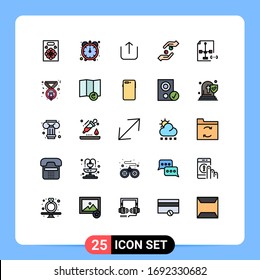 Group of 25 Modern Filled line Flat Colors Set for document; develop; upload; coding; help Editable Vector Design Elements