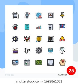 Group of 25 Modern Filled line Flat Colors Set for billiards; billiard; hand watch; snooker; computer Editable Vector Design Elements