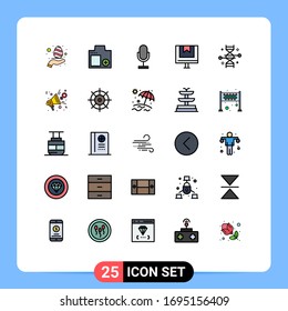 Group of 25 Modern Filled line Flat Colors Set for e; commerce; photograph; box; microphone Editable Vector Design Elements