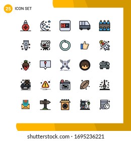 Grupo de 25 Colores planos de líneas llenas modernos para mesa; conferencia; forma; vehículo de pasajeros; elementos de diseño de vectores de la familia van Editable