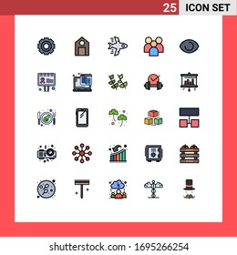 Group of 25 Modern Filled line Flat Colors Set for eye; organization; science; management; employee Editable Vector Design Elements