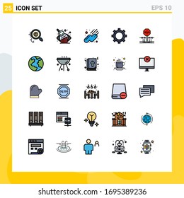 Group of 25 Modern Filled line Flat Colors Set for occupy; military; satellite; conflict; management Editable Vector Design Elements