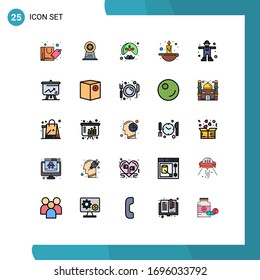Group of 25 Modern Filled line Flat Colors Set for character; islam; indian; fire; wearing Editable Vector Design Elements