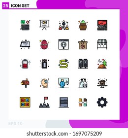 Group of 25 Modern Filled line Flat Colors Set for office; computer; headcount; powder; india Editable Vector Design Elements