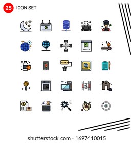 Gruppe von 25 modernen, voll gefüllten Flachfarben für den Fahrer; Schule; Puffer; Lernen; Design-Elemente für Vektorillustrationen mit Clips