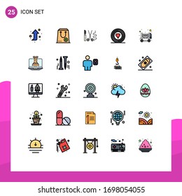 Group of 25 Modern Filled line Flat Colors Set for construction; sticker; instruments; printer; design Editable Vector Design Elements