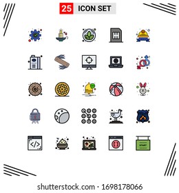 Group of 25 Modern Filled line Flat Colors Set for hard; phone; lotus; mobile; cellphone Editable Vector Design Elements