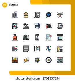 Group of 25 Modern Filled line Flat Colors Set for internet; free; read; school; learning Editable Vector Design Elements
