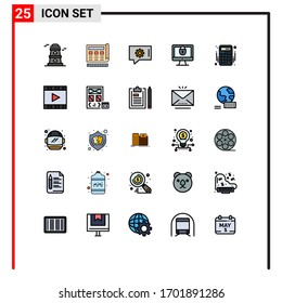 Group of 25 Modern Filled line Flat Colors Set for banking; accounting; chat preferences; security; internet Editable Vector Design Elements