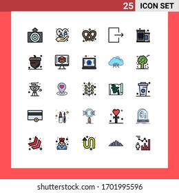 Group of 25 Modern Filled line Flat Colors Set for supermarket; send; protection; exit; pretzel Editable Vector Design Elements