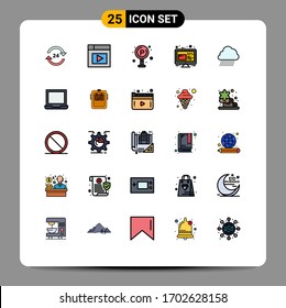 Group of 25 Modern Filled line Flat Colors Set for friday; friday; video; discount; board Editable Vector Design Elements