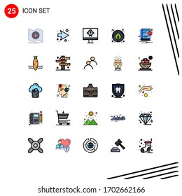 Group of 25 Modern Filled line Flat Colors Set for notification; ebook; computer; book; maple Editable Vector Design Elements