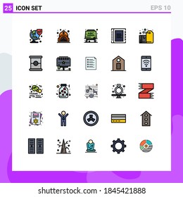 Group of 25 Modern Filled line Flat Colors Set for gift; badge; education; list; contact Editable Vector Design Elements