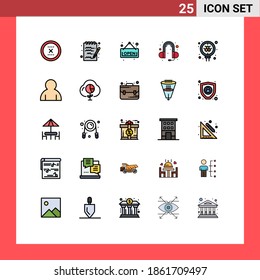 Group of 25 Modern Filled line Flat Colors Set for search; molecule; open; atom; head phone Editable Vector Design Elements