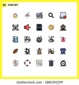 Gruppe von 25 modernen, voll ausgefüllten Flachfarben, die Sie finden können; Suche; Wetter; Vergrößerung; Geld bearbeitete Vektordesign-Elemente