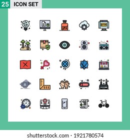 Group of 25 Modern Filled line Flat Colors Set for domain; cloud; lab; computing; cloud Editable Vector Design Elements