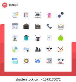 Group of 25 Modern Flat Colors Set for interface; gears; network; controls; sign Editable Vector Design Elements