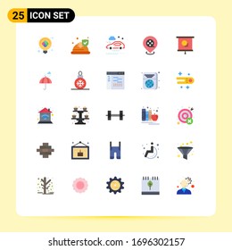 Group of 25 Modern Flat Colors Set for projector; device; bad weather condition; films; cinema Editable Vector Design Elements