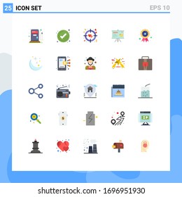 Group of 25 Modern Flat Colors Set for star; medal; love; ribbon; projector Editable Vector Design Elements