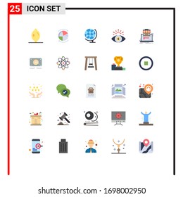 Group of 25 Modern Flat Colors Set for online market; organization; geography; marketplace; money eye Editable Vector Design Elements