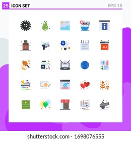 Gruppe von 25 modernen Flachfarben, die zur Information dienen; Kontakt; Bild; Website; Design-Elemente für Vektorillustrationen in der Welt