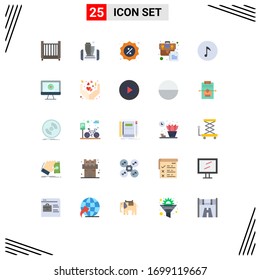 Group of 25 Modern Flat Colors Set for music; document; badge; business; bag Editable Vector Design Elements