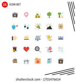 Group of 25 Modern Flat Colors Set for palm; dates; car; growth; tree Editable Vector Design Elements